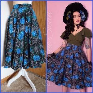 NWT Micheline Pitt Vixen Spiderweb Blue Rose Skirt S